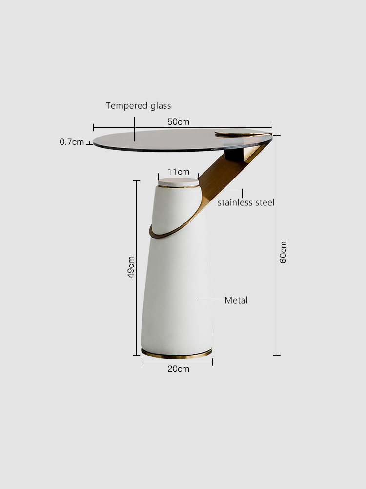 High 60cm L50cm Round Tempered Glass Top Coffee Table 300 Degree
