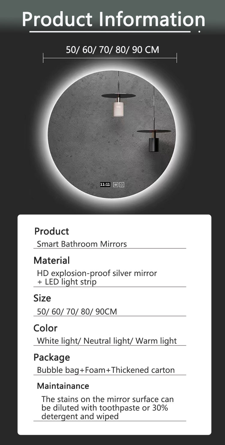 Large Sensor Switch LED Bathroom Mirror with Touch Screen and Fog-Free Design