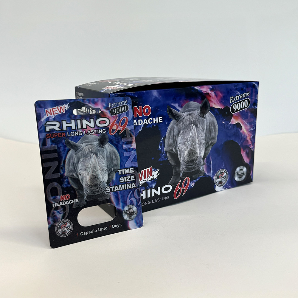 Custom Designed Rhino 69 Male Enhancement Pill Box Packaging Recyclable
