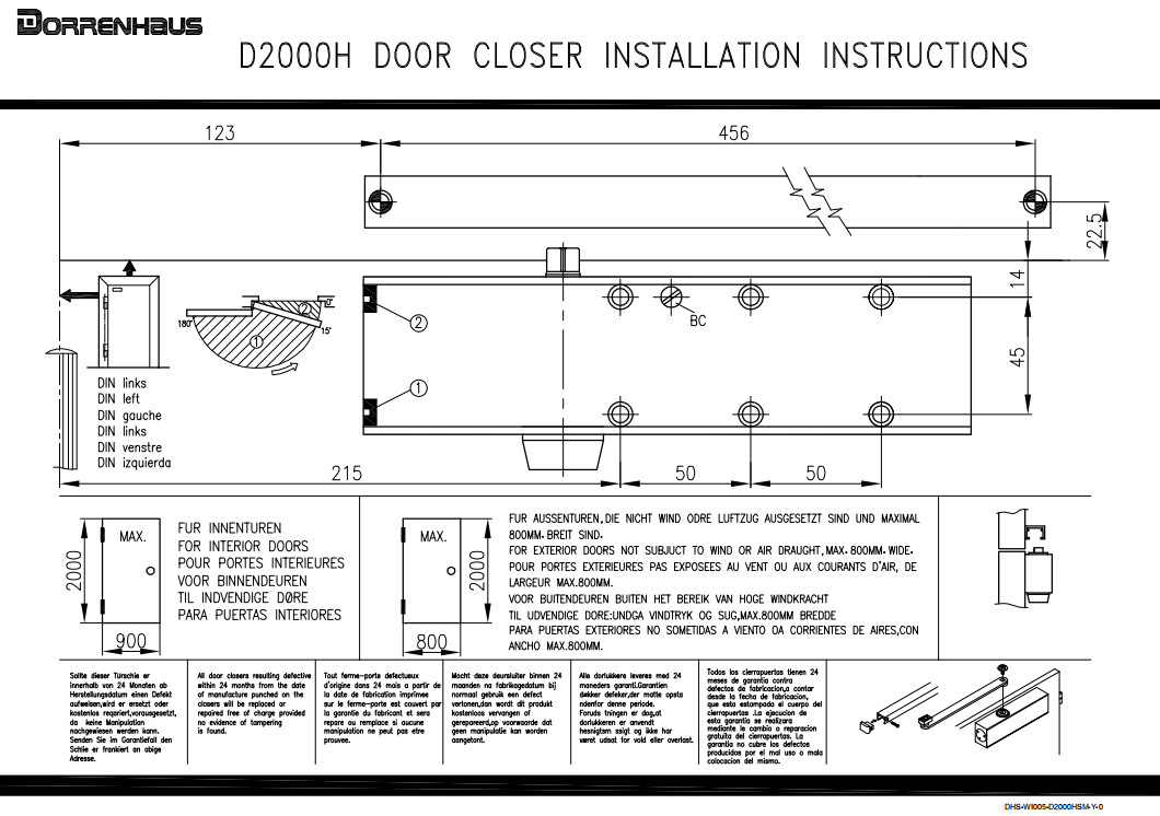 Size Adjustable Automatic Sliding Door Closer Euro Design 2 hours Fire Rated