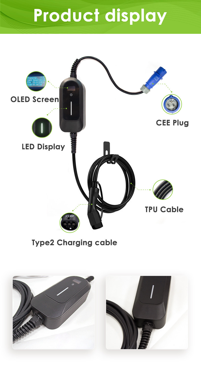 IEC 62196 Portable Ev Charger 220V 7KW MAX 32A SAE J1772 GBT 20234