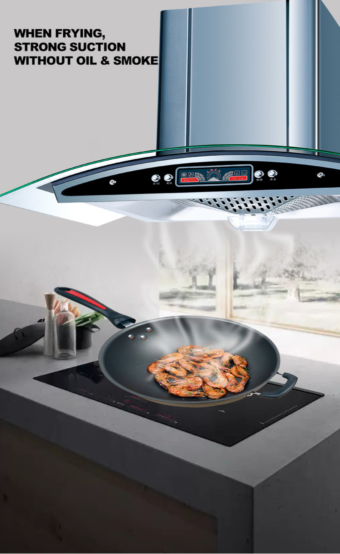 Modern Wall Mount Glass Chimney Hood with LED Lighting Aluminium or Baffle Filter Silver Model A9