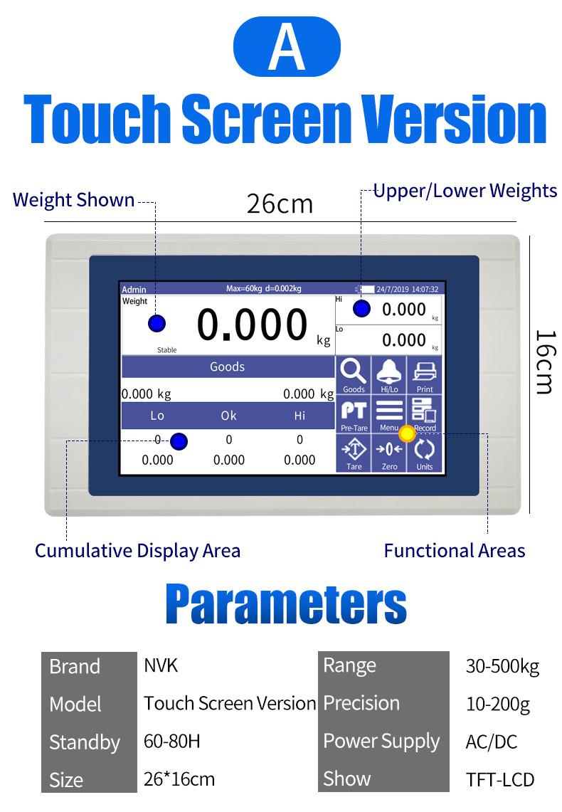 Touch Screen Display Electronic Intelligent Weighing indicator for Platform/Floor Scales without Printer