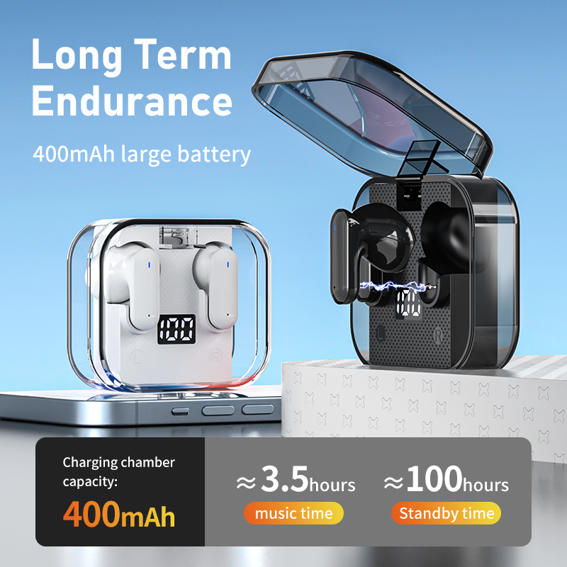 Wireless Music Gaming Headset with Digital Display and Transparent Case Low Latency 2024