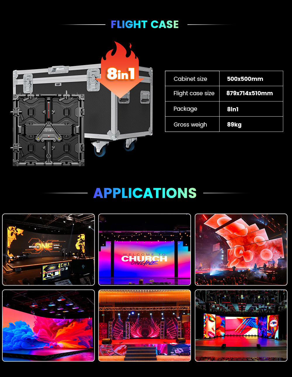 Waterproof 500x500 full color p3.91 p1.56 P2.604 7680hz panel indoor outdoor display wall stage rental led screen
