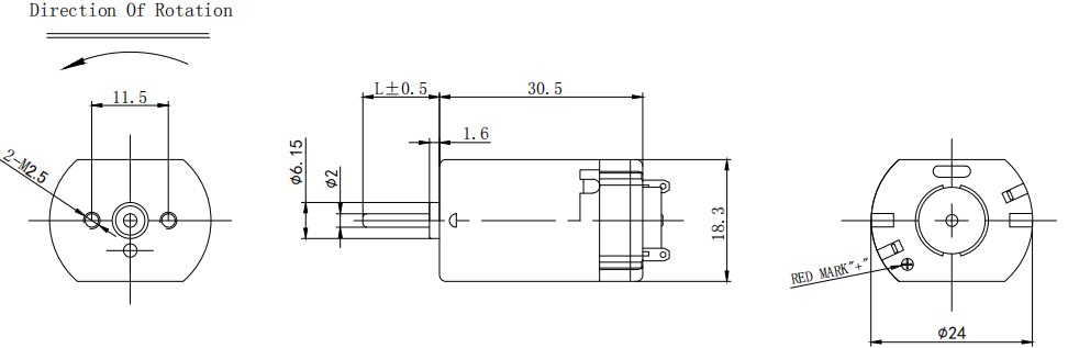 FK280 3V 6V 12V Micro DC Motor Dimension