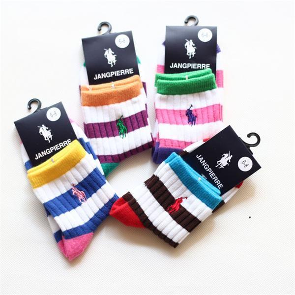 Korean fashion colorful stripe design embroiderying logo OEM cotton dress socks
