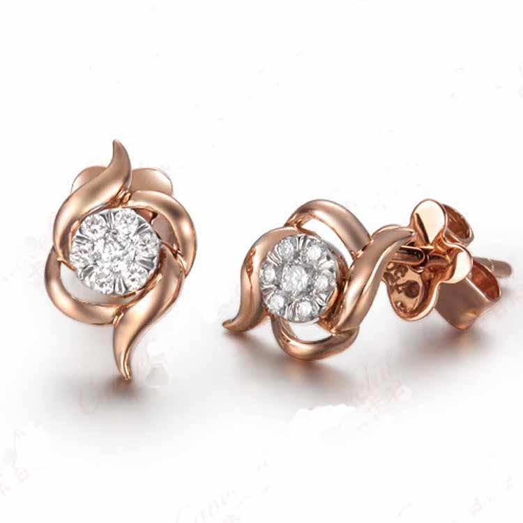 Hot Sale 18K Rose Gold 0.14 Carat Stud Women Earrings (GDE008)