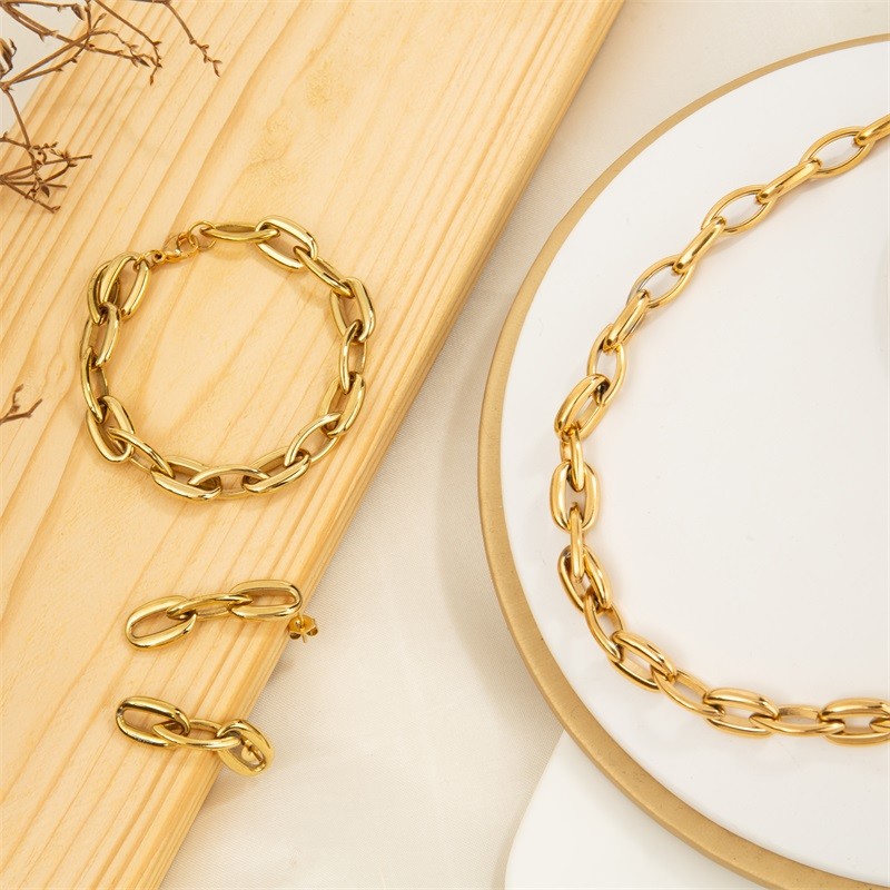 Stainless Steel 14K Gold Cool Chain Link Bracelet Hip Hop Style