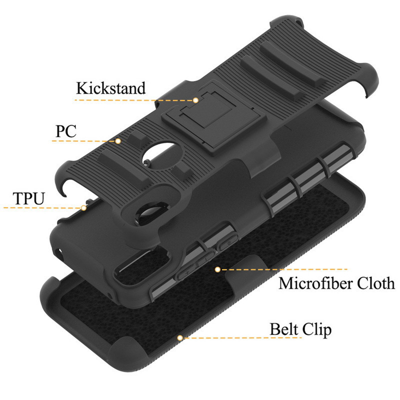Shockproof 3 In 1 Phone Case , Heavy Duty Rugged Case Anti Slip Kickstand Belt Clip