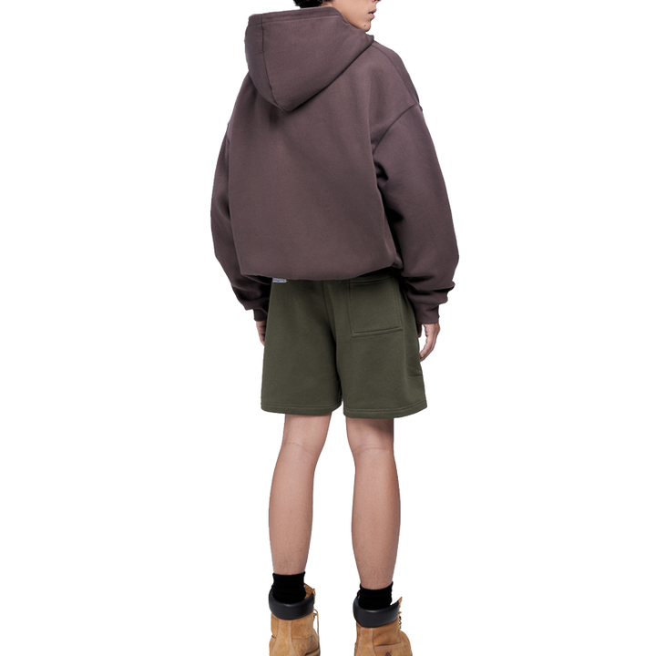 Hooded Collar Printing Streetwear Brown Zip Up Crop Top Hoodie with 500 Gsm