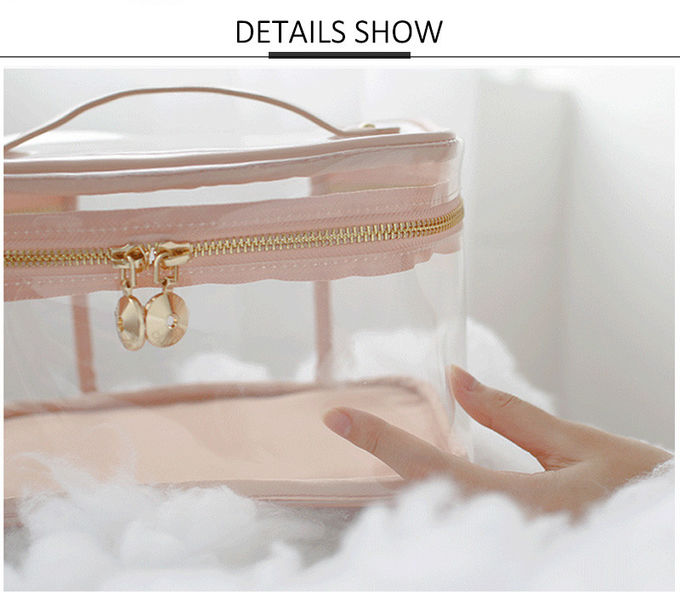 Large Capacity Logo Custom Pink Clear PVC Wash Bag Makeup With Handle
