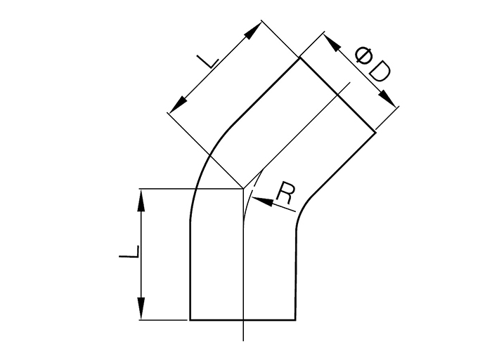  Dimension of Sanitary Weld Elbow – 45° with Straight Ends- SMS