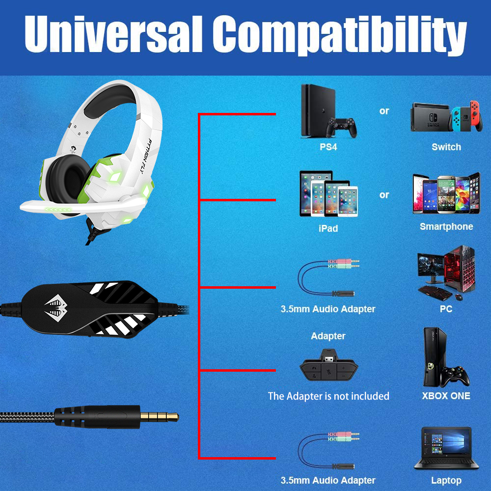 LED Light Noise Cancelling PC Gaming Headset with 2.2m Cable Waterproof For PS4 Gamers