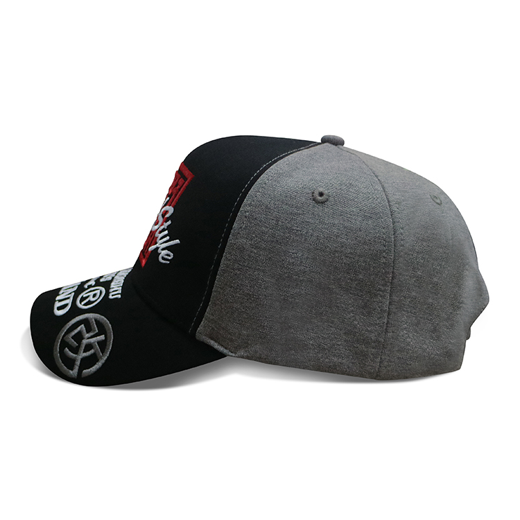 Wholesale Fashion 3D embroidery design black and grey baseball cap