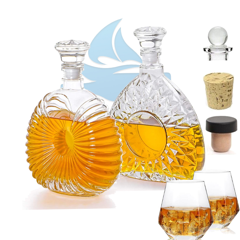 Hot Stamping High Flint Luxury Vodka Spirit Liquor Rum Tequila Brandy Whisky Wine Glass Bottle for Cap