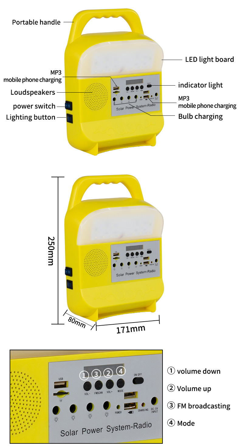 Global Sunrise 8000mah Solar Home Lighting System With Radio FM MP3