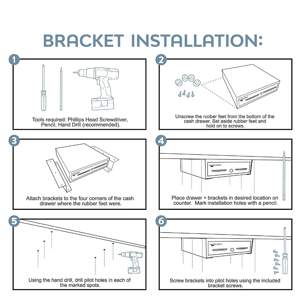 Under Counter Mounting Metal Bracket for 13" and 16" cash drawer