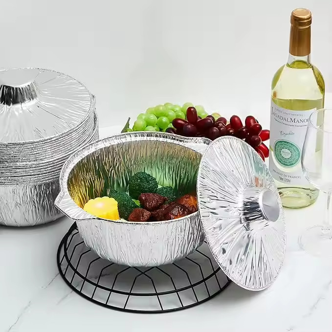 ODM Disposable Aluminum Foil Pot With Aluminum Foil Lid 255*91mm 2200ml 75oz