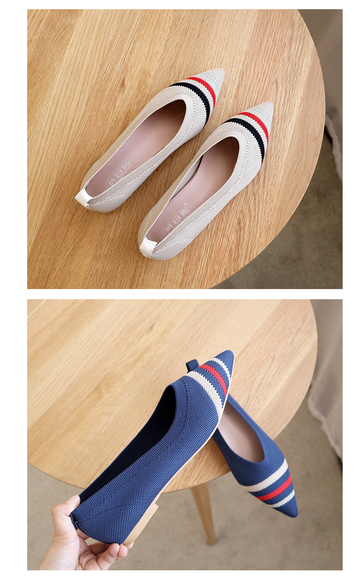 3d Knitted Vamp Womens Flat Leather Shoes Modern Style Fashionable