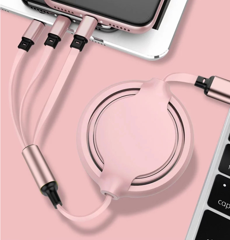 Multi Retractable Fast Charger Cord 1.2m Liquid Silicone Multiple Charging Cable