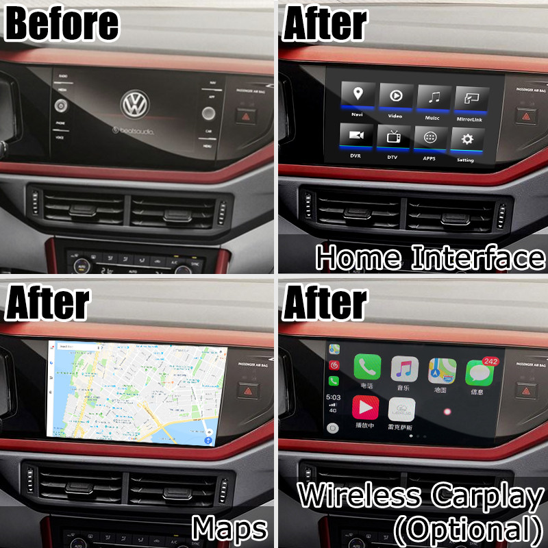 GPS Android navigation video interface cast screen google app for VW Polo MQB MIB MIB2 6.5 and 8 inches