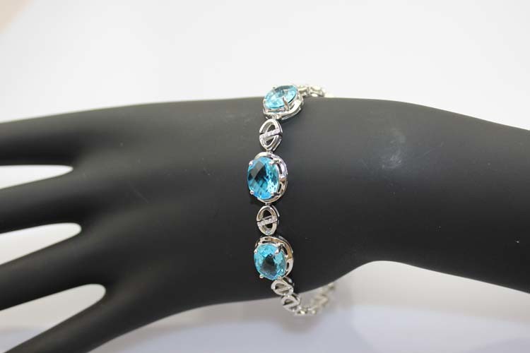 Fashion Jewelry Oval Blue Topaz and Clear Cubic Zircon Link Bracelet(H06)