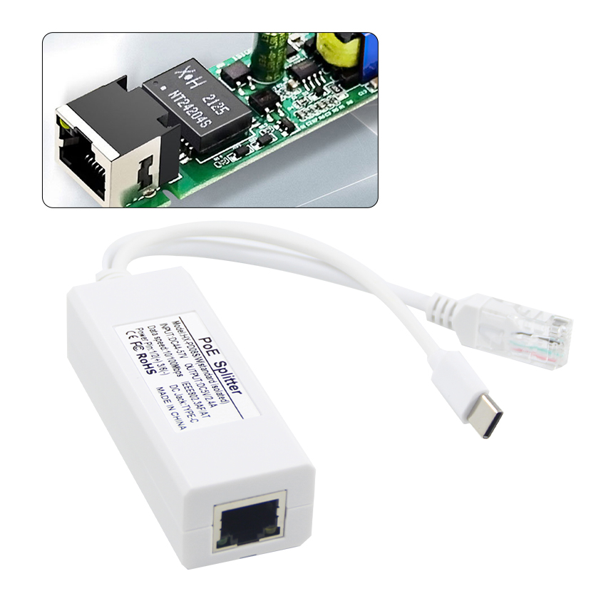 USB From 48 Volt POE Splitter To 12V Camera 802.3af USB Type C Single Lan Port 1A 1.2A
