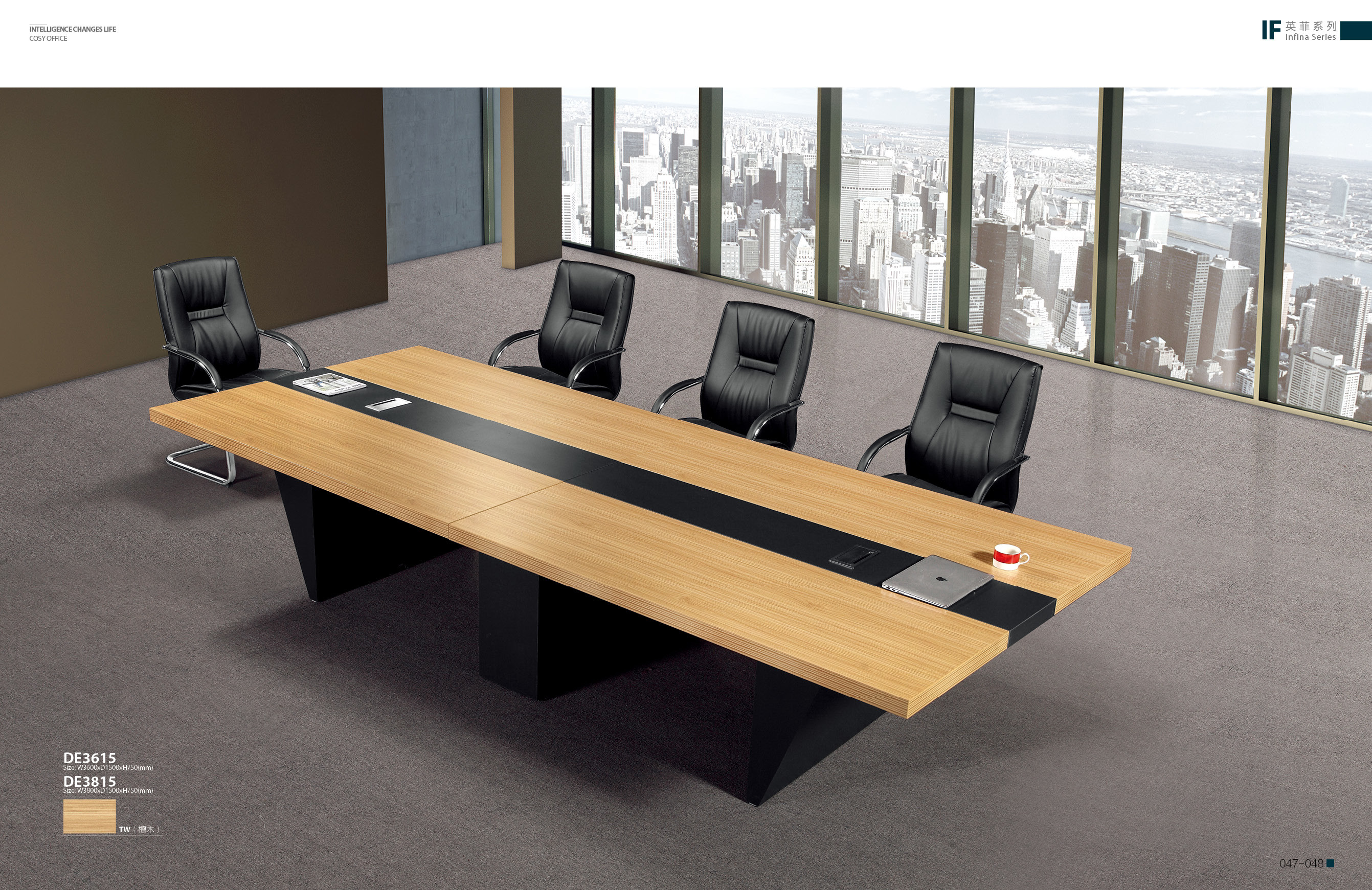 Large Conference Room Furniture , Square Conference Table With CNC Wooden Legs