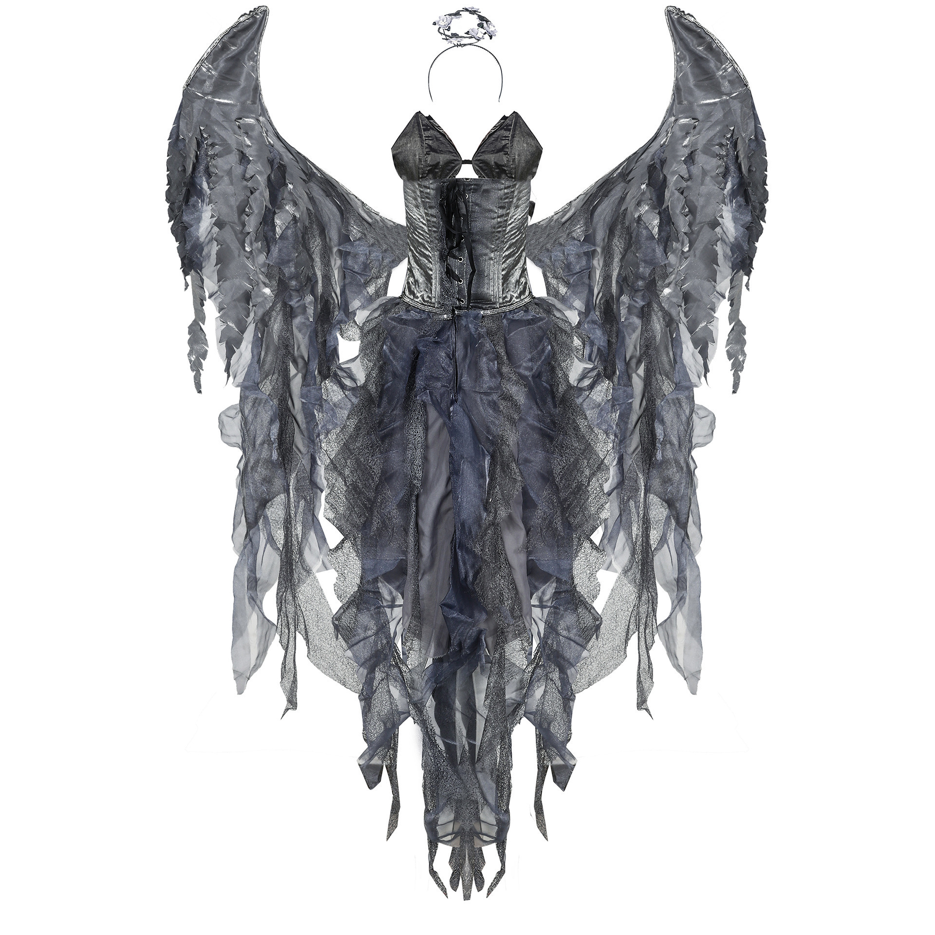 Adults Halloween Costume Dark Angel Cosplay Wings Stage Walk Evil Feather Waist Dress Prop Set