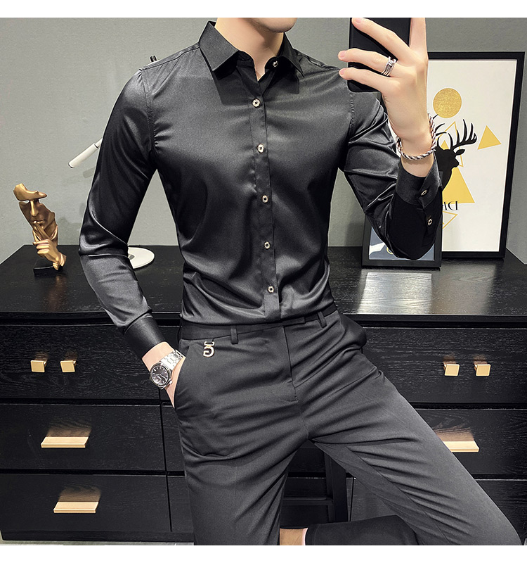 Long-Sleeved Custom Formal Shirt For Men Printed Polyester Cotton Slim Fit Casual Shirt