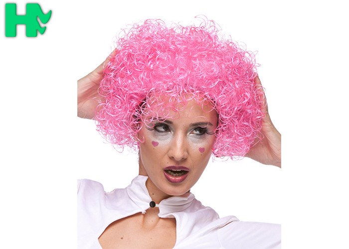 Kinky Curly Red Color Clown Synthetic Cosplay Wigs Explosive Head Style For Football Fans