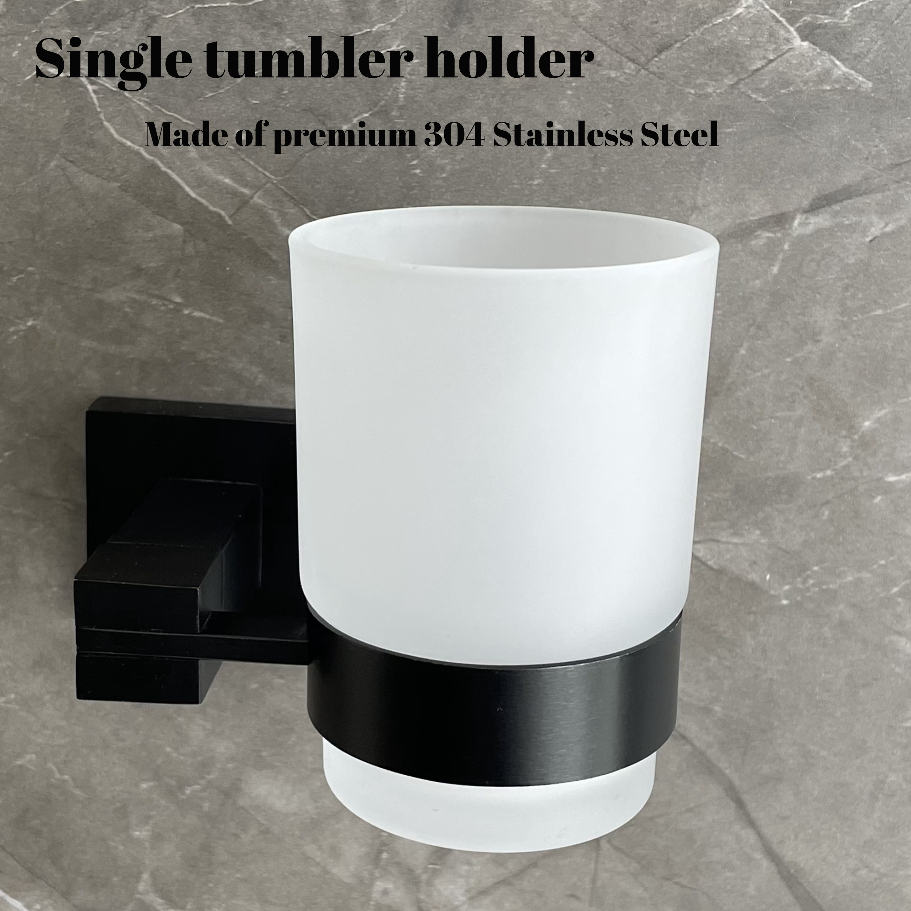 SUS304 Black Bathroom Tumbler Holders 3.74 Inch Wall Mounted