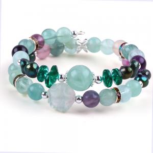 China Custom DIY Fluorite Crystal With Fluorite Rose Flower Carving 8MM Round Bead Adjustable Bangle on sale