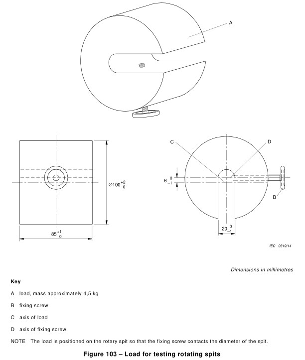 IEC 60335-2-9 Household Appliance Test Equipment Load For Testing Rotating Spits Mass 4.5kg