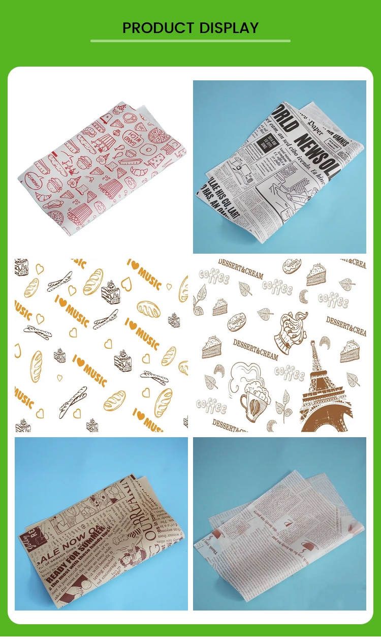 Recycled Pulp Burger Greaseproof Wrapping Paper Food Grade Single Side Coating
