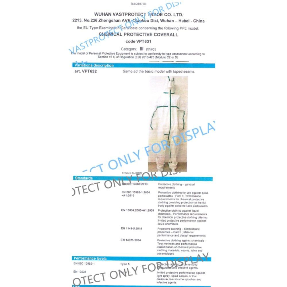 En14126 Wholesale Waterproof Disposable Microporous Coverall with Tape
