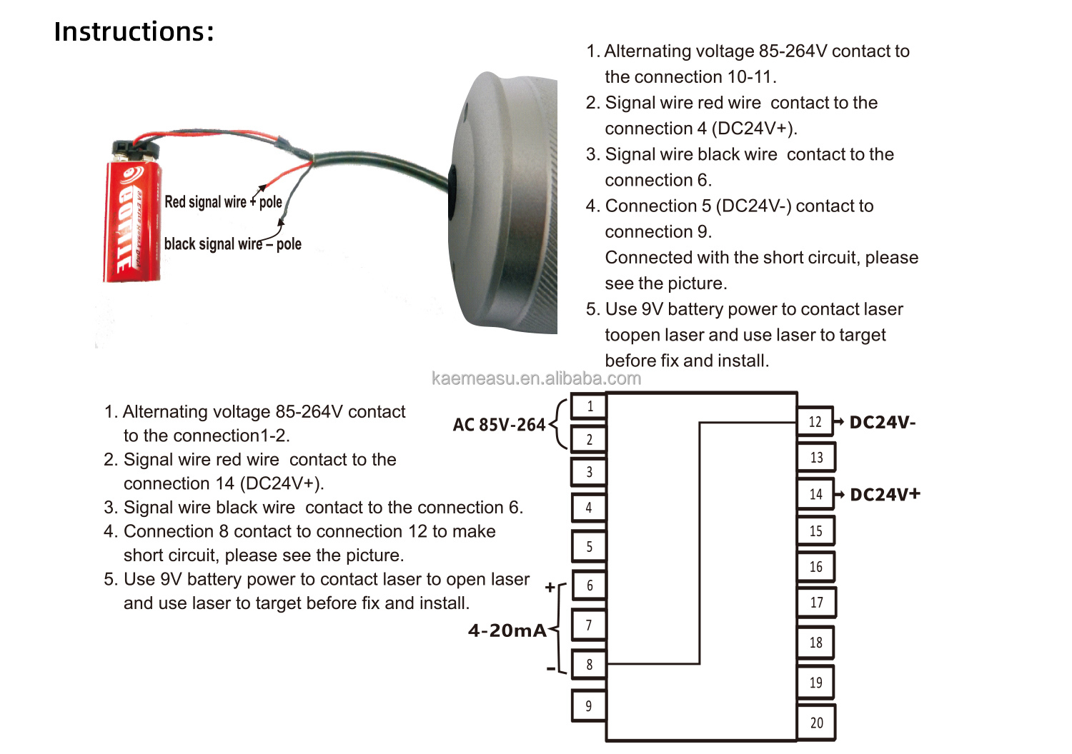 kaemeasu Temperature Laser Aiming Transmitter Non Contact Pyrometer Temperature Sensor -50~1200℃