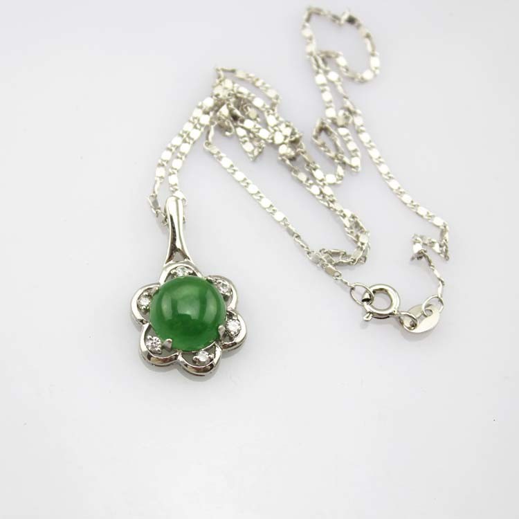 Women Jewelry 10mm Round Green Jade Cubic Zirocnia Pendant Charm (P29)