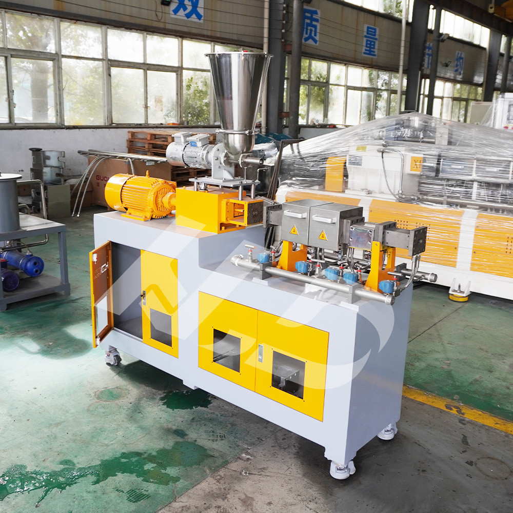 Manufacturers spot small PC extruder experimental twin screw plastic granulator to make formula desktop desktop extruder