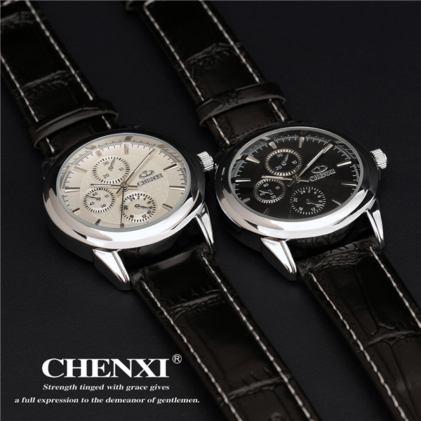 MOQ 10pcs Mixed Order Free Packing Black White Classic Men Watches Genuine Leather Watches