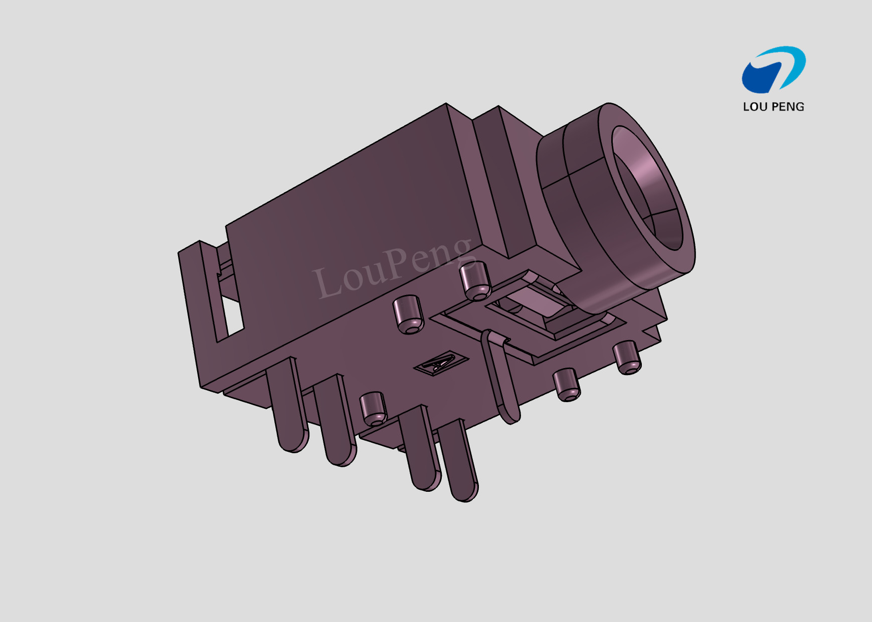 DC Jack Connectors, Cable-to-Board, 5 Position, Phone Jack, Right Angle, Printed Circuit Board, DIP