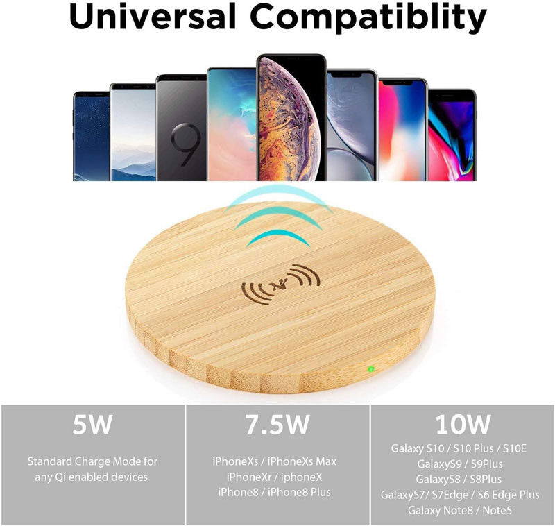 Wooden Bamboo PCB Desktop Wireless Charger 10W Pad Customized Logo