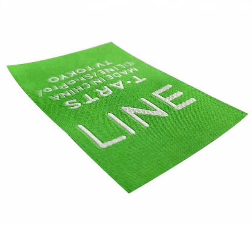 PMS Color Folded Woven Labels Recycled For Garment , Woven Dress Labels