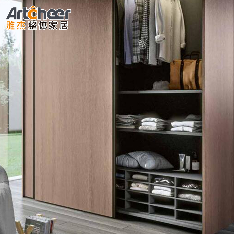 NO Folded Modern Sensor Slide Wooden Door Sliding Glass Wardrobe For Bedroom Furniture