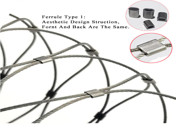 Flexible Diamond 7 × 7 Stainless Steel Ferrule Rope Mesh Fence For Safety Net