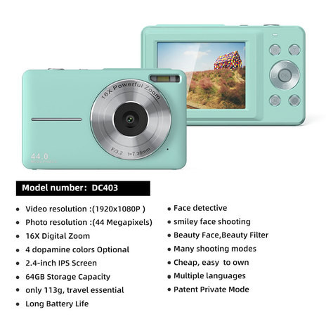FHD 1080P 44MP 2.4" Vlogging Small Digital Video Camera Anti Shake Rechargeable