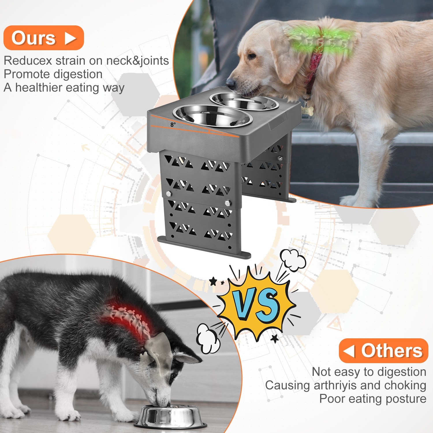 Stainless Steel Elevated Pet Feeder Bowls Tableware Slip Neck Protection Adjustable Lifting