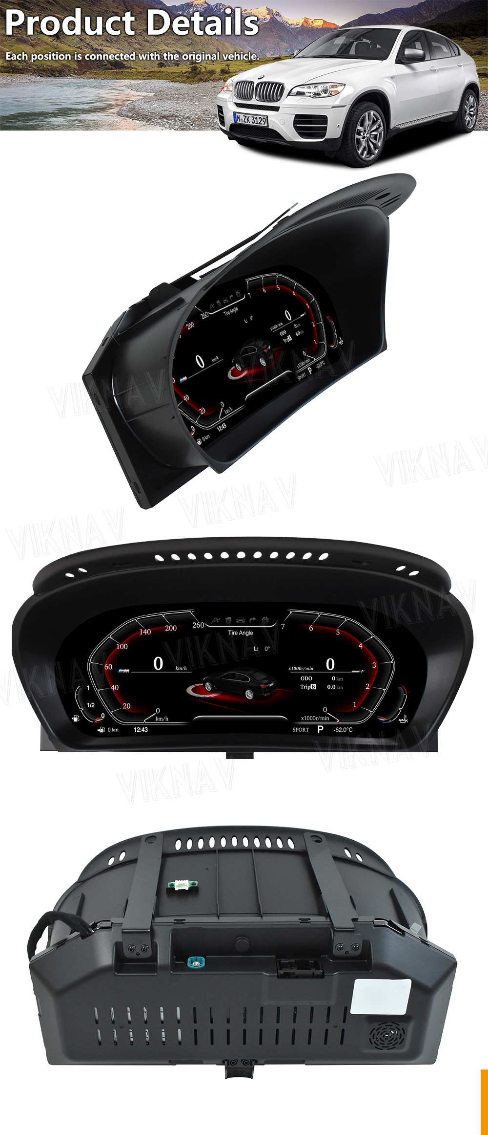 Viknav For BMW X5 E70 (2007-2013) 12.3 inch Digital Dashboard Car Panel Vehicle Accessories Smart Display Cluster HD LCD