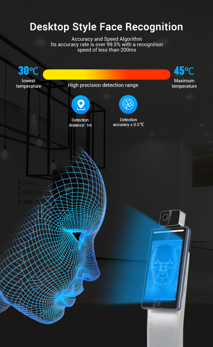 Yecon 8 Inch Face Recognition Time Attendance System Biometric Access Control